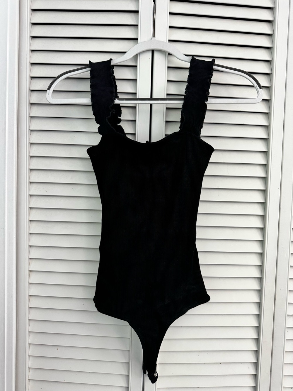 Women’s Black Ruffle Strap Bodysuit